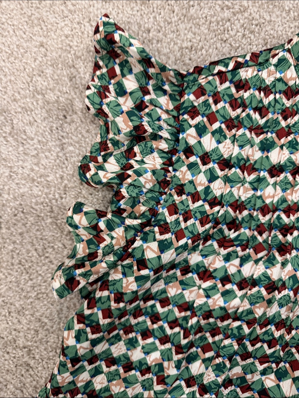 Patterned Ruffle Sleeve Dress - Green Multi - Picture 3 of 4